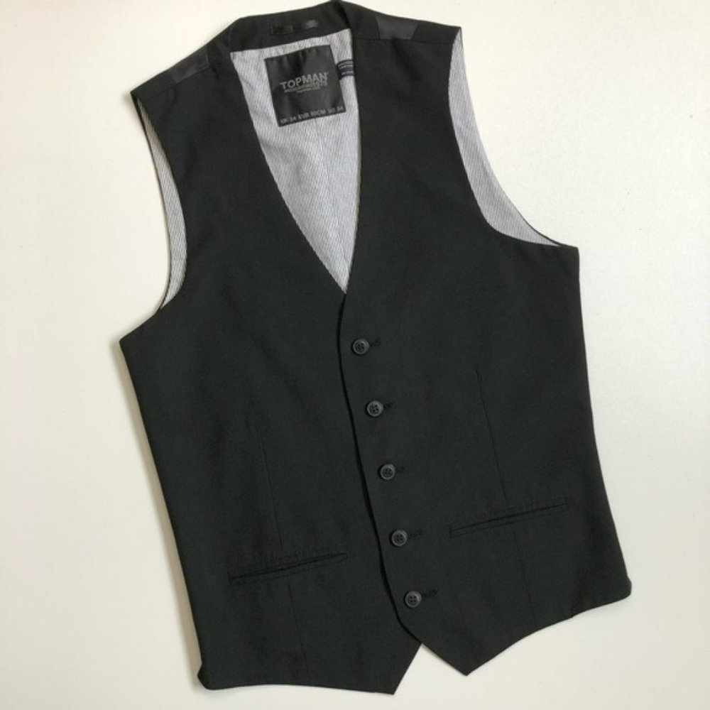 Topman Men's Classic Black Slim Adjustable Skinny Fit Tuxedo Suit Vest 34 - Picture 2 of 5
